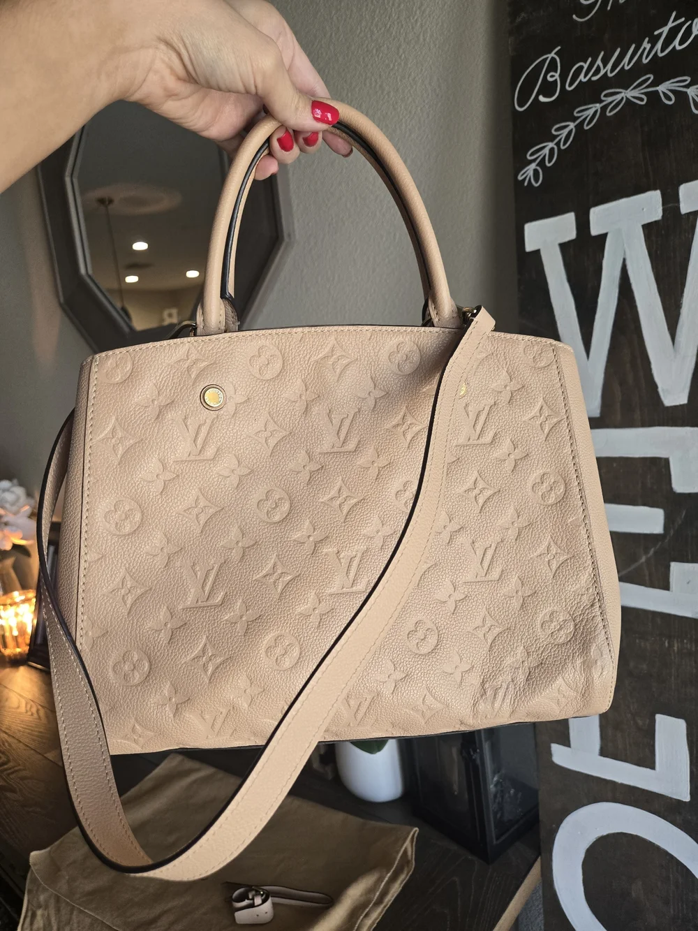 Louis Vuitton Beige Embossed Monogram Leather Tote